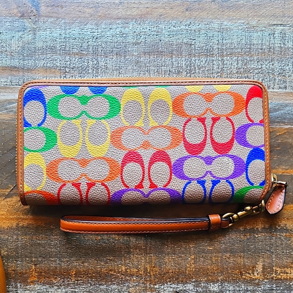 Coach Continental Wallet In Rainbow Signature Canvas